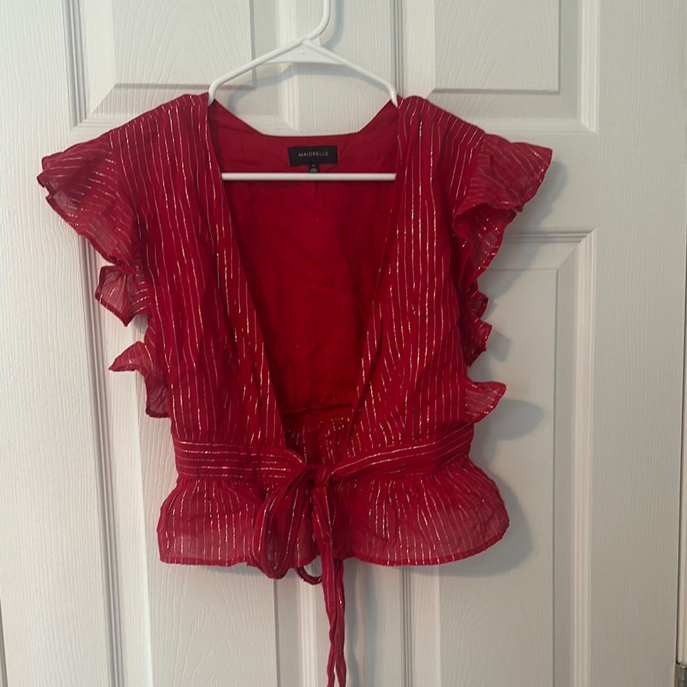 Red Ruffled Top with Gold Stripes